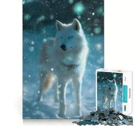 Puzzle de 1000 pièces Loup Blanc dans la Neige en Hiver pour Adultes,Jeu de réflexion,découpe Laser pour Un Assemblage Parfait,activité enrichissante pour Les Jours de Pluie (50x75cm)