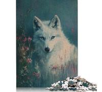 Puzzle de 1000 pièces Loup blanc en fleur Puzzle carré créatif pour adultes et puzzles en bois Jeu stimulant 1000 pièces (75 x 50 cm)
