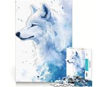Puzzle de 1000 pièces Loup Blanc et Bleu Aquarelle pour Adultes,Jeu de réflexion,découpe Laser pour Un Assemblage Parfait,activité enrichissante pour Les Jours de Pluie (38x52cm)