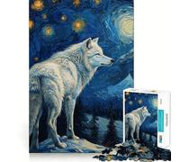 Puzzle de 1000 pièces Loup Blanc Étoilé pour Adolescents, Jeu de logique et de réflexion, Calme et précis, découpe exacte, Surprise de Noël 38x52cm