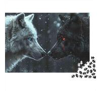 Puzzle de 1000 pièces Loup Blanc Face Loup Noir Yin Yang Loups pour Adultes - Jeu éducatif - Décoration intérieure - Défi - - Cadeau d'anniversaire - 52 x 38 cm