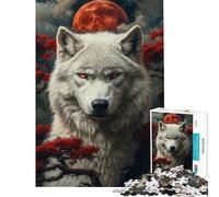Puzzle de 1000 pièces Loup Blanc sous la Lune de Sang pour Adolescents et Adultes Jeu de réflexion décoration Murale Cadeau de Noël ou d'anniversaire (38x26cm)