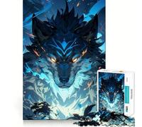 Puzzle de 1000 pièces Loup Bleu,Art numérique,articulations nettes,Jeu de Construction,Jeu Silencieux,Jeu Amusant pour Un Anniversaire (38x52cm)