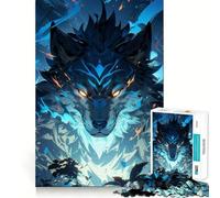 Puzzle de 1000 pièces Loup Bleu,Art numérique,découpe précise,Jeu de réflexion,Cadeau Facile à Jouer,Cadeau d'anniversaire Amusant (50x75cm)