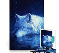 Puzzle de 1000 pièces Loup Bleu dans la Nuit,découpe précise,Jeu Stimulant l'esprit,Facile à Jouer,Cadeau d'anniversaire idéal (38x26cm)