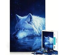 Puzzle de 1000 pièces Loup Bleu dans la Nuit,pièces à emboîter,Jeu de Concentration Amusant,Moment de détente et de Plaisir,décoration de Noël (50x75cm)