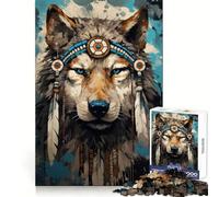 Puzzle de 1000 pièces Loup Boho Aquarelle pour Adultes Puzzle pour la réflexion Critique et l'évasion Assemblage Solide Cadeau de Noël idéal (38x52cm)