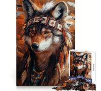 Puzzle de 1000 pièces Loup coiffé d'une Parure amérindienne Réflexion, entraînement, Plaisir décontracté Bords Nets Surprise d'anniversaire (38x26cm)