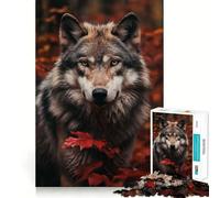 Puzzle de 1000 pièces Loup dans la forêt Rouge Jeu de réflexion et d'exercice,Assemblage précis,sans espaces,défi cérébral interactif pour la Maison (38x26cm)