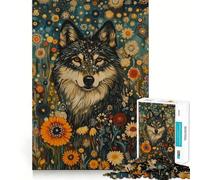 Puzzle de 1000 pièces Loup dans Les Fleurs pour Adultes,Jeu Stimulant l'esprit,découpe Laser pour Un Assemblage Parfait,activité Amusante en Famille (38x52cm)
