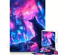 Puzzle de 1000 pièces Loup dans Un Paysage Urbain Cyberpunk néon pour Adolescents Bien-être cérébral, apaisement et Divertissement Verrouillage Parfait (38x52cm)