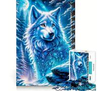 Puzzle de 1000 pièces Loup dans Une lumière Bleue Magique pour Adultes entraînement cérébral Amusant,découpe Laser de qualité supérieure,activité relaxante à Faire en Groupe à l’intérieur (50x75cm)