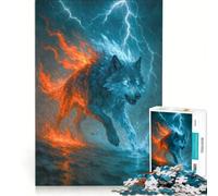 Puzzle de 1000 pièces Loup élémentaire︰ Feu et Glace, Jeu Manuel, entraînez Votre Cerveau et Vos Mains, avec des pièces de Formes aléatoires entièrement emboîtables 38x52cm