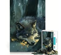 Puzzle de 1000 pièces Loup endormi dans la forêt pour Adultes Jeu de réflexion et de Calme Décoration Murale épurée 50x75cm