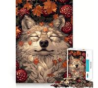 Puzzle de 1000 pièces Loup endormi en Automne pour Adolescents, Jeu de logique et de Loisirs, Bords Fins, Cadeau spécial 38x52cm