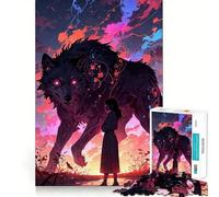 Puzzle de 1000 pièces Loup et Fille au Coucher du Soleil Un Jeu de réflexion Amusant et sans Espace,Un Assemblage Parfait,Le pour Les réunions de Famille (50x75cm)
