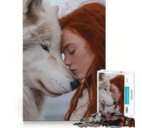 Puzzle de 1000 pièces Loup et Fille pour Adolescents,Jeu de réflexion,découpe Laser pour Un Assemblage Parfait,activité de Groupe relaxante en intérieur (50x75cm)