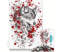 Puzzle de 1000 pièces Loup et Fleurs de Cerisier pour Adultes Jeu de réflexion Découpe de précision Bords Lisses Activité relaxante à Partager en intérieur (50x75cm)