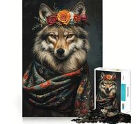 Puzzle de 1000 pièces Loup et Fleurs pour Adolescents,Jeu de réflexion,découpe Laser pour Un Assemblage Parfait,activité de Groupe relaxante en intérieur (50x75cm)