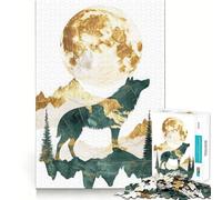Puzzle de 1000 pièces Loup et Montagne de la Lune Entraînement cérébral ludique Pièces précises et sans Couture Passe-Temps Fascinant pour Les Moments de détente (38x26cm)