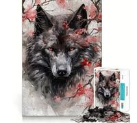 Puzzle de 1000 pièces Loup Fleurs de Cerisier pour Adultes Jeu de résolution de problèmes Qualité Professionnelle Activité de Groupe relaxante en intérieur (38x26cm)