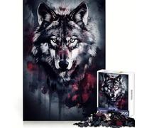 Puzzle de 1000 pièces Loup Gardien aux Yeux Rouges pour Adolescents, Jeu de logique mentale, Silencieux et précis, idéal pour Les vœux du Père Noël (38x26cm)