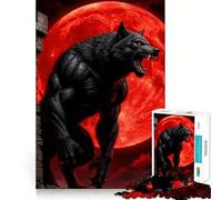 Puzzle de 1000 pièces Loup-Garou Hurlant à la Lune de Sang Jeu de mémoire Amusant Bords Lisses,Assemblage Parfait Une façon divertissante d'occuper Les Heures vides (38x52cm)