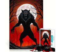 Puzzle de 1000 pièces Loup-Garou Noir sous la Pleine Lune,découpe précise,Jeu de réflexion,Cadeau Facile à Jouer,Cadeau d'anniversaire Amusant (50x75cm)