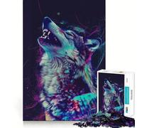 Puzzle de 1000 pièces Loup Glitch Néon pour Adultes, Jouet Intelligent et ludique, découpe précise, Objet de Collection (50x75cm)
