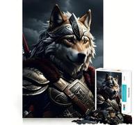 Puzzle de 1000 pièces Loup Guerrier Armure Animal,Jeu de mémoire Amusant,Surface Lisse sans bavures,défi divertissant pour Les Loisirs (38x52cm)