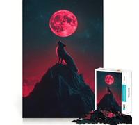 Puzzle de 1000 pièces Loup Hurlant à la Lune de Sang pour Adultes,Jeu Stimulant l'esprit,découpe Laser pour Un Assemblage Parfait,activité Amusante en Famille Le Soir (38x52cm)
