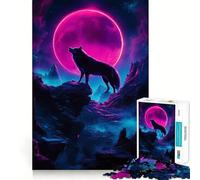 Puzzle de 1000 pièces Loup Hurlant à la Lune Rose Un Exercice Mental Amusant,des pièces précises et sans Couture,Un Moyen captivant de Passer Le Temps (50x75cm)