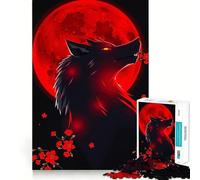 Puzzle de 1000 pièces Loup Hurlant à la Lune Rouge Un Jeu de réflexion Amusant et Stimulant pour la Concentration,grâce à sa Technologie de découpe Laser avancée et Son Format Voyage (38x52cm)