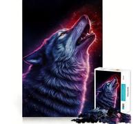 Puzzle de 1000 pièces Loup Hurlant aux étoiles Jeu de réflexion Amusant et Stimulant pour la Concentration Technologie de découpe Laser avancée Idéal pour Les Voyages (38x52cm)