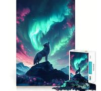 Puzzle de 1000 pièces Loup Hurlant sous Les aurores boréales pour Adultes Jeu de mémoire Stimulant,qualité Professionnelle,activité de découpage réconfortante à Partager (38x52cm)