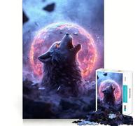 Puzzle de 1000 pièces Loup Hurlant sur Une planète en feu Jeu cognitif Amusant,Structure à emboîter précise,activité de Partage et de complicité pour Les Proches (38x52cm)