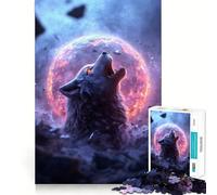 Puzzle de 1000 pièces Loup Hurlant sur Une planète en feu Un Jeu de réflexion Amusant et Stimulant,grâce à sa Technologie de découpe Laser avancée et idéal pour Les Voyages (50x75cm)