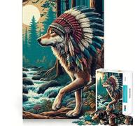 Puzzle de 1000 pièces Loup indigène avec Coiffe, idéal pour Les Adolescents Un Jeu intellectuel Stimulant, Un Moment de Partage et de qualité, Un Cadeau mémorable (38x52cm)
