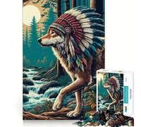 Puzzle de 1000 pièces Loup indigène avec Coiffe pour Adolescents Jeu de réflexion Relaxant et Artistique Cadeau de qualité supérieure (50x75cm)