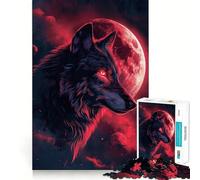 Puzzle de 1000 pièces Loup Lune Nuages Yeux Rouges pour Adultes Exercice Mental Découpe de précision Bords Lisses Activité relaxante en Groupe à l'intérieur (38x26cm)
