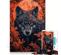 Puzzle de 1000 pièces Loup Lune Rouge Adultes Jeu de mémoire Amusant Découpe Laser de qualité supérieure Exercice Mental Calme à la Maison (38x26cm)
