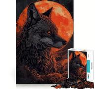 Puzzle de 1000 pièces Loup Lune Rouge Animal pour Adolescents Stimulation Cognitive Amusant Emboîtement sûr Pas de pièces Qui se détachent Une façon captivante de Passer Le Temps (38x52cm)