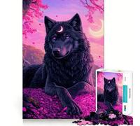 Puzzle de 1000 pièces Loup Mystique et Lune Croissante pour Adolescents Stimule la mémoire, Anti-Stress, Bords Serrés, Décoration Murale (38x52cm)