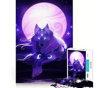 Puzzle de 1000 pièces Loup Mystique sous Une Lune Violette pour Adultes, idéal pour se détendre et s'exercer, avec Un Design raffiné (38x52cm)
