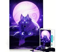 Puzzle de 1000 pièces Loup Mystique sous Une Lune Violette pour Adultes, Jeu de logique Fine, Silencieux et Amusant, Bords Nets, Cadeau mémorable (38x26cm)