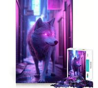 Puzzle de 1000 pièces Loup néon dans Une Ruelle de la Ville pour Adultes, Jeu Intelligent, Jeu d'intérieur, découpe Nette, (38x26cm)