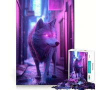 Puzzle de 1000 pièces Loup néon dans Une Ruelle pour Adultes et Adolescents, idéal pour développer la réflexion, Groupe de Jeu, Cadeau élégant et précis (38x52cm)