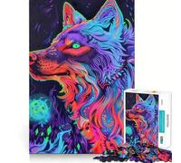 Puzzle de 1000 pièces Loup Néon pour Adultes, idéal pour stimuler Le Cerveau, se détendre et créer Une œuvre d'art (38x26cm), Cadeau Parfait pour Les fêtes
