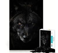 Puzzle de 1000 pièces Loup Noir,Animal Puissant,découpe précise,Jeu de réflexion,Cadeau Facile à Jouer,Cadeau d'anniversaire Amusant (38x52cm)