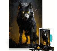 Puzzle de 1000 pièces Loup Noir aux Yeux Jaunes,découpe précise,Jeu Stimulant l'esprit,Facile à Jouer,Cadeau d'anniversaire idéal (38x26cm)